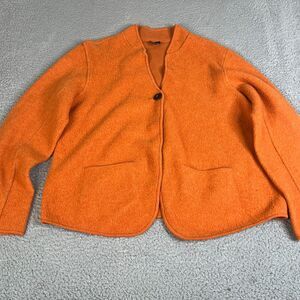 Eileen Fisher Jacket Women XL Orange Lambswool Cotton One Button Pockets Mature
